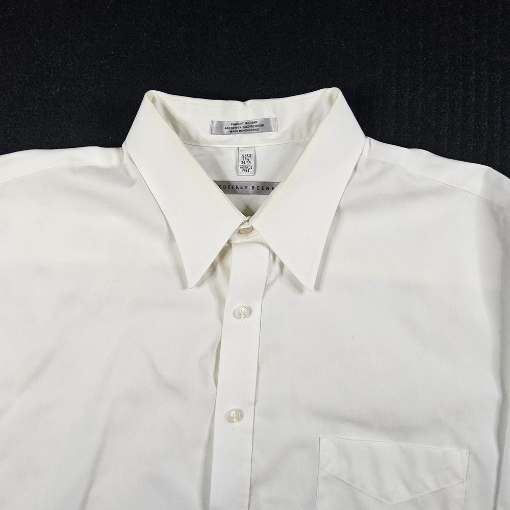 Geoffrey Beene Mens Dress Shirt XL 17.5 34/35 White Pinpoint Oxford Wrinkle Free
